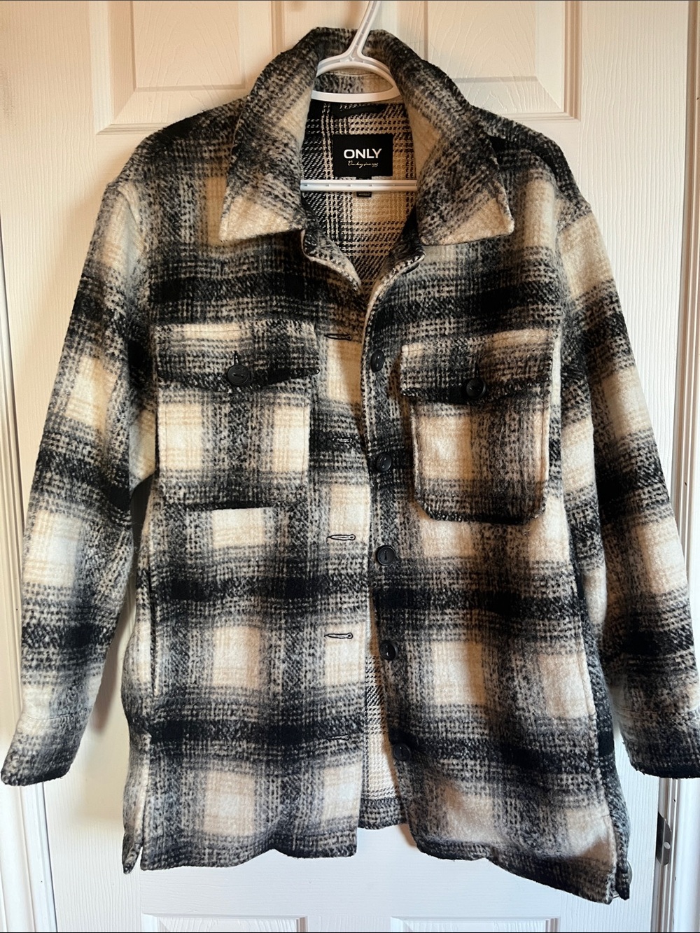 ONLY Black & Cream Plaid Utility Shacket